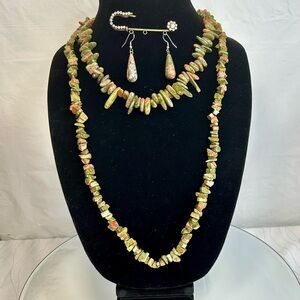 UNAKITE Semi-Precious Gemstone 2 Necklaces and 1 pair of Earring Set